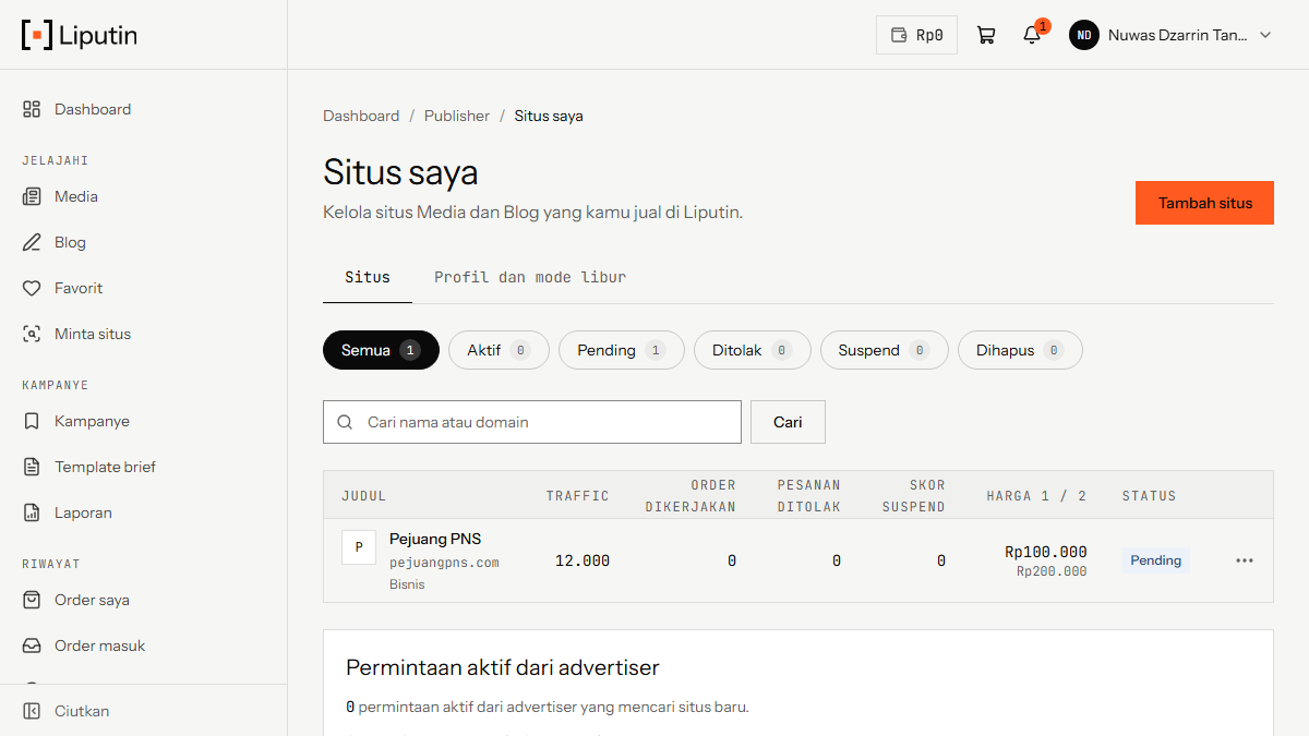 Inventori situs status pending