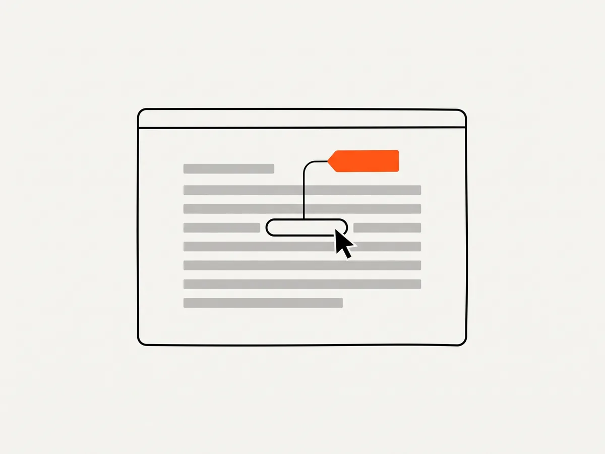 Ilustrasi jendela browser dengan satu tautan yang diberi label atribut untuk diperiksa